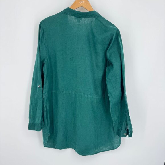 J Jill Love Linen Shirt Womens Green Button Front Tunic Top M Long Sleeve Loose - Picture 7 of 8